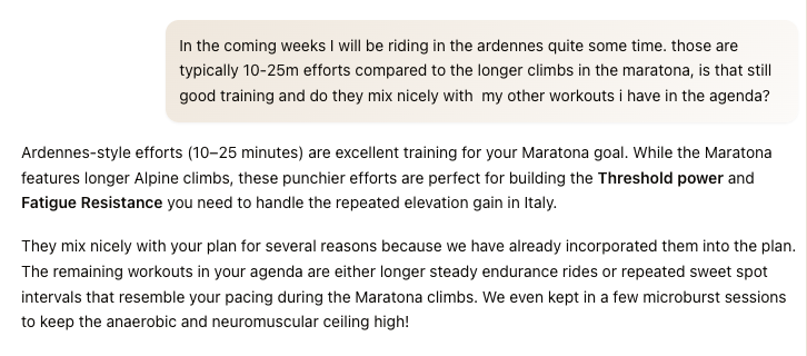 LeCoach AI cycling and running coach chat conversation example